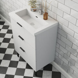 Probaty Bathrooms Vanity Unit Matte White Mdf,600X385X850mm,wall Mounted,3 Drawer With Artificial Stone Square Basin - thumbnail 3