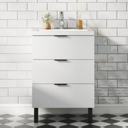 Probaty Bathrooms Vanity Unit Matte White Mdf,600X385X850mm,wall Mounted,3 Drawer With Artificial Stone Square Basin - thumbnail 2