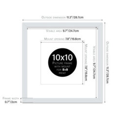 "10X10"" Light Grey Picture Frame - 10X10"" Square Frame With 8X8"" Mount For 10X10""/8X8"" Pictures Moderrn Style Thin Edge, 1 Pack" - thumbnail 2