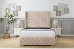 "Sloomy Arundel Sand Naples Bed Frame With 50""  Upholstered Wingback Headboard 4' Small Double" - thumbnail 1