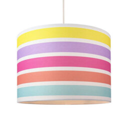 Happy Homewares Modern And Cute Multi Coloured Rainbow Stripe Cotton Fabric Lamp Shade - 12 - thumbnail 2