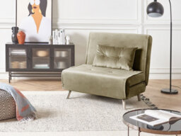 Beliani Single Sofa Bed Farris Velvet Olive Green - thumbnail 2