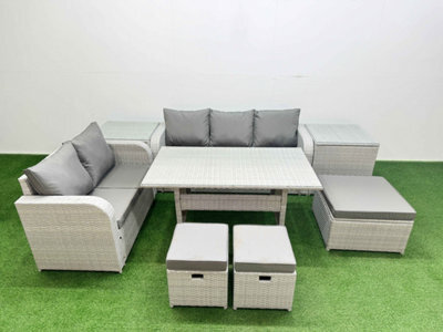 Fimous 8 Seater Pe Rattan Wicker Garden Furniture Conservatory Sofa Set 3 Seater Sofa Love Sofa 3 Stool 2 Side Table - image 1