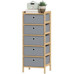 Chest Of Drawers, 5 Drawers Dresser With Bamboo Frame, Light Grey - thumbnail 1