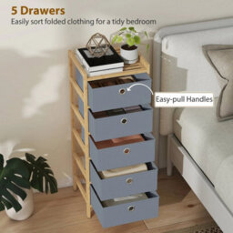 Chest Of Drawers, 5 Drawers Dresser With Bamboo Frame, Light Grey - thumbnail 5