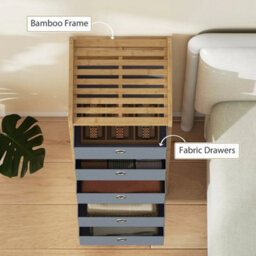 Chest Of Drawers, 5 Drawers Dresser With Bamboo Frame, Light Grey - thumbnail 4
