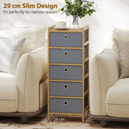 Chest Of Drawers, 5 Drawers Dresser With Bamboo Frame, Light Grey - thumbnail 3