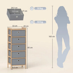 Chest Of Drawers, 5 Drawers Dresser With Bamboo Frame, Light Grey - thumbnail 2