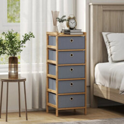 Chest Of Drawers, 5 Drawers Dresser With Bamboo Frame, Light Grey - thumbnail 6
