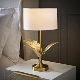 Valuelights Christina White Drum Shade Gold Palm Leaf Detail Single Stem Table Lamp - thumbnail 1
