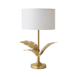 Valuelights Christina White Drum Shade Gold Palm Leaf Detail Single Stem Table Lamp - thumbnail 7