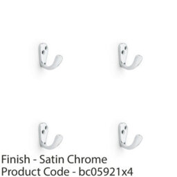 Loops 4 Pack - Solid Brass Victorian Single Robe Coat Hook - Wall Mounted Holder Satin Chrome - thumbnail 2