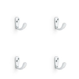 Loops 4 Pack - Solid Brass Victorian Single Robe Coat Hook - Wall Mounted Holder Satin Chrome