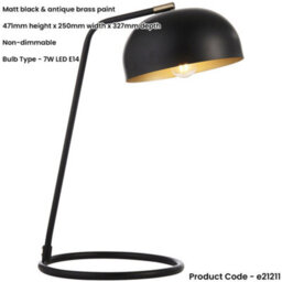 Loops Matt Black & Antique Brass Task Lamp - Adjustable Industrial Shade Table Light - thumbnail 2