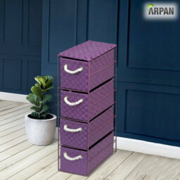 Arpan Purple 4-Drawer Storage Unit Ideal For Home/office/bedrooms (Purple 4-Drawer 18X25X65Cm) - thumbnail 4