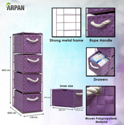 Arpan Purple 4-Drawer Storage Unit Ideal For Home/office/bedrooms (Purple 4-Drawer 18X25X65Cm) - thumbnail 7