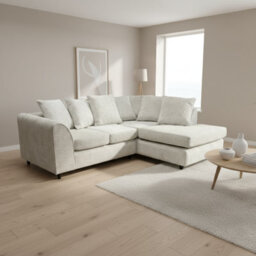 Abakus Direct Jumbo Chenille Corner Sofa In Cream Right Facing With Plush Chaise Extension - thumbnail 4