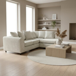 Abakus Direct Jumbo Chenille Corner Sofa In Cream Right Facing With Plush Chaise Extension