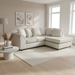 Abakus Direct Jumbo Chenille Corner Sofa In Cream Right Facing With Plush Chaise Extension - thumbnail 3