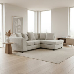 Abakus Direct Jumbo Chenille Corner Sofa In Cream Right Facing With Plush Chaise Extension - thumbnail 2