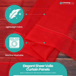 "Neel Blue Voile Curtains Slot Top, 2 Curtains, Red - 56"" Width X 81"" Drop" - thumbnail 4