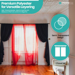 "Neel Blue Voile Curtains Slot Top, 2 Curtains, Red - 56"" Width X 81"" Drop" - thumbnail 5