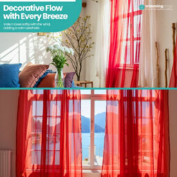 "Neel Blue Voile Curtains Slot Top, 2 Curtains, Red - 56"" Width X 81"" Drop" - thumbnail 7