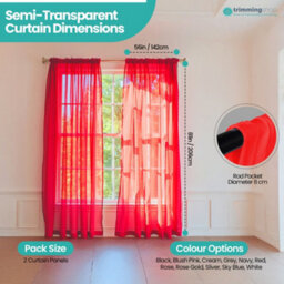 "Neel Blue Voile Curtains Slot Top, 2 Curtains, Red - 56"" Width X 81"" Drop" - thumbnail 2