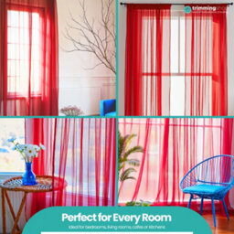 "Neel Blue Voile Curtains Slot Top, 2 Curtains, Red - 56"" Width X 81"" Drop" - thumbnail 8