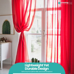 "Neel Blue Voile Curtains Slot Top, 2 Curtains, Red - 56"" Width X 81"" Drop" - thumbnail 9
