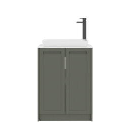 Royal Bathrooms Royal Bathroom Elmore 600mm Matt Green Freestanding Countertop Bathroom Vanity Unit 2 Door Plain White Worktop With Qubix Basin - thumbnail 7
