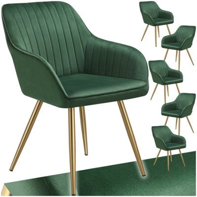 Tectake Set Of 6 Dining Chair Marilyn - Quilted Velvet, Continuous Backrest, Gold Steel Legs  - Dark Green/gold - image 1