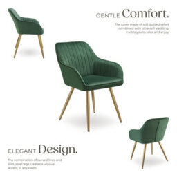 Tectake Set Of 6 Dining Chair Marilyn - Quilted Velvet, Continuous Backrest, Gold Steel Legs  - Dark Green/gold - thumbnail 3