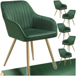 Tectake Set Of 6 Dining Chair Marilyn - Quilted Velvet, Continuous Backrest, Gold Steel Legs  - Dark Green/gold