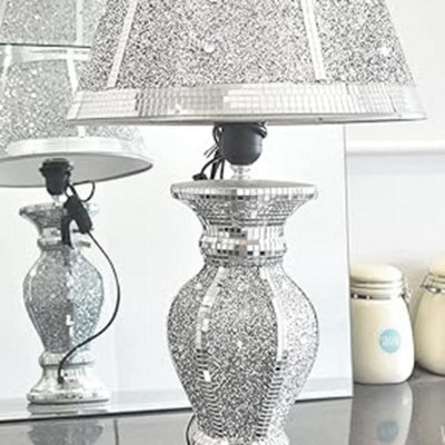Biznest Silver Glitter Crushed Diamond Table Lamp With Shade Ornament Home Gift Diamante