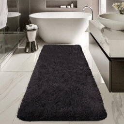 60X110 Cm Medium Bath Mat, Black Non Slip Bath Mats Soft Shaggy Bathroom Shower Rug