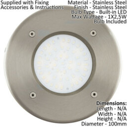 Ip67 Outdoor Recessed Ground Light Stainless Steel Round 2.5W Built In Led - thumbnail 2