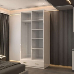 Sliding Wardrobes 4 u LTD Modern High Gloss Hinged Wardrobe With Mirror - 2, 3 Or 4 Doors And Built-In Drawers (White,90Cm) - thumbnail 3