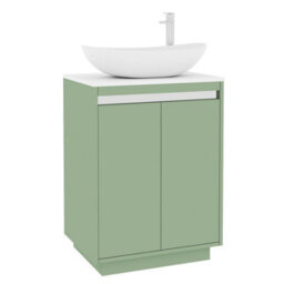 Royal Bathrooms Orion 600mm Mint Sage Floor Standing Plain White Countertop Vanity Unit 2 Door With Cesar Basin & Chrome Accent Trim - thumbnail 6