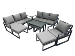 Fimous Outdoor Garden Furniture Set Aluminium Lounge 3 Seat Sofa Oblong Coffee Table Sets With Chair 4 Stools Dark Grey - thumbnail 2