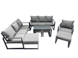 Fimous Outdoor Garden Furniture Set Aluminium Lounge 3 Seat Sofa Oblong Coffee Table Sets With Chair 4 Stools Dark Grey - thumbnail 1