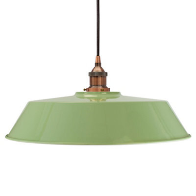 Mint Green Large Chancery Painted Dome Pendant Light With Antique Copper Lamp Holder And Black Round Cable - Se Home - image 1