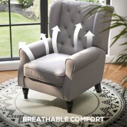 Homcom Retro Accent Armchair Home Furniture Tufted Club Wood Fabric, Grey - thumbnail 6