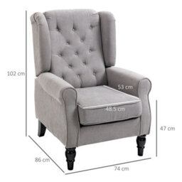 Homcom Retro Accent Armchair Home Furniture Tufted Club Wood Fabric, Grey - thumbnail 3