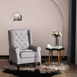 Homcom Retro Accent Armchair Home Furniture Tufted Club Wood Fabric, Grey