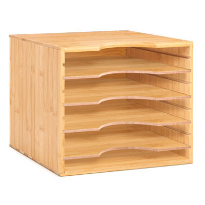 EHC Woodluv Desk Organiser Paper Tray, Wooden Desk File Organiser A4 Paper Letter Tray With 5 Tier Racks Shelves - image 1