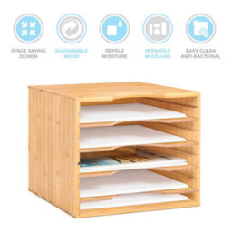 EHC Woodluv Desk Organiser Paper Tray, Wooden Desk File Organiser A4 Paper Letter Tray With 5 Tier Racks Shelves - thumbnail 2