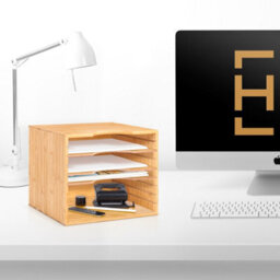 EHC Woodluv Desk Organiser Paper Tray, Wooden Desk File Organiser A4 Paper Letter Tray With 5 Tier Racks Shelves - thumbnail 3