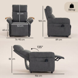 Homcom Recliner Armchair, Manual Recliner Chair, Massage & Heat, Dark Grey - thumbnail 3
