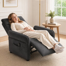 Homcom Recliner Armchair, Manual Recliner Chair, Massage & Heat, Dark Grey - thumbnail 1